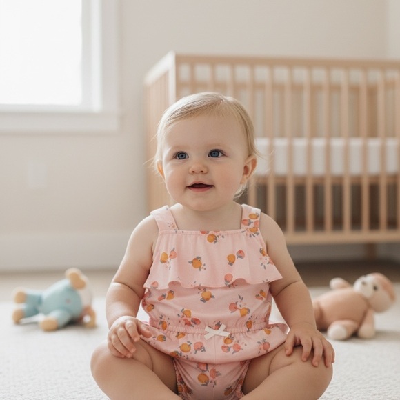 Carter's 9mo Peach Floral Baby Romper NWT - Picture 7 of 7